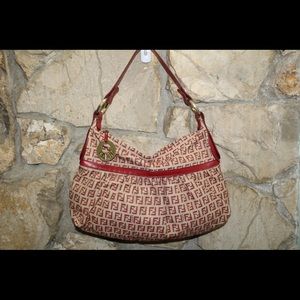 Authentic Fendi Zucca Shoulder Bag in Red